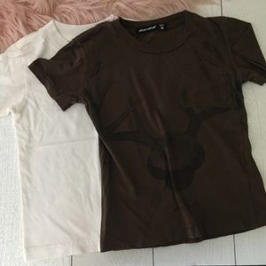 2-item NWOT Okie Dokie and Alternative Crewneck White Brown Graphic Tee Shirts